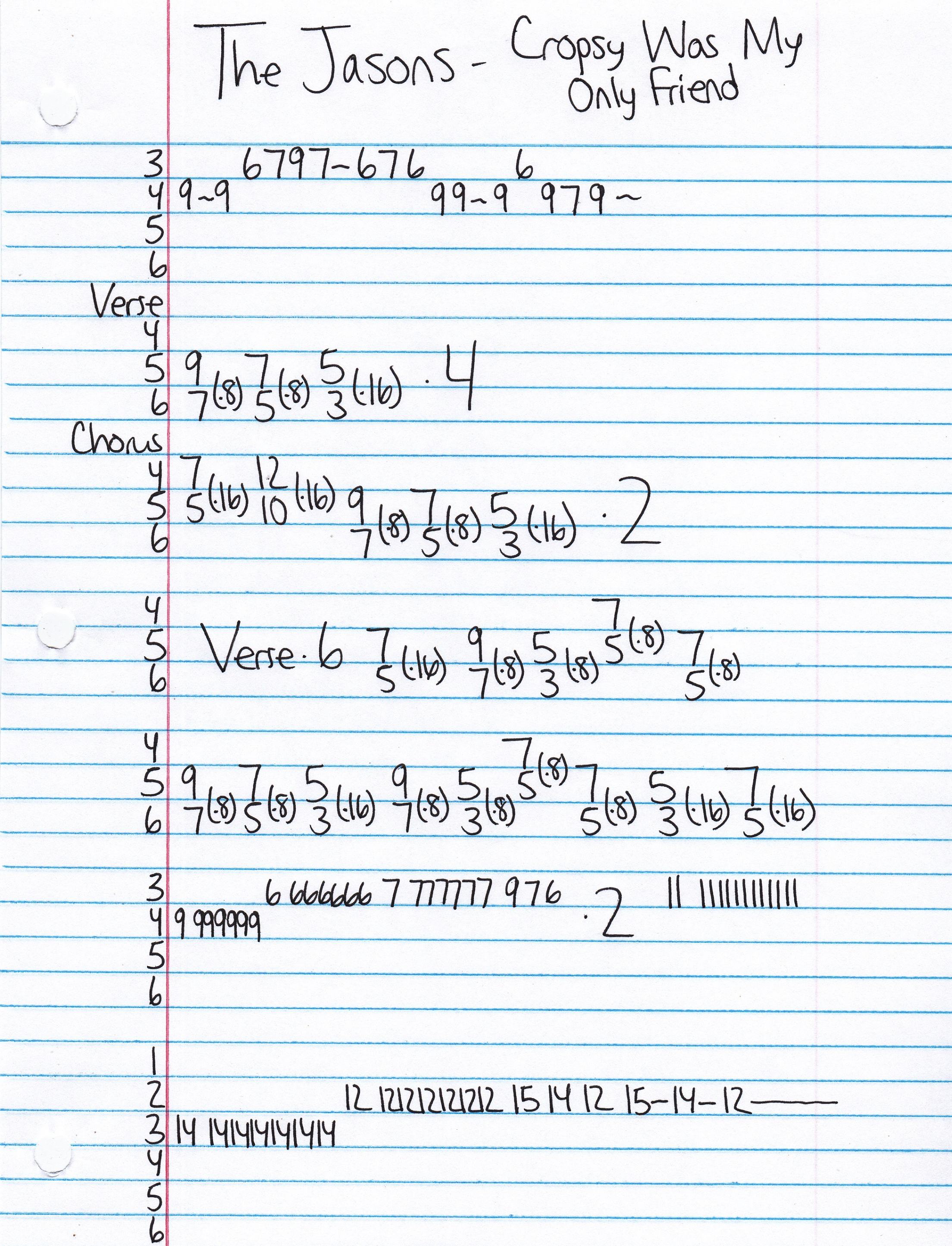 High quality guitar tab for Cropsy Was My Only Friend by The Jasons off of the album Get Fucked. ***Complete and accurate guitar tab!***